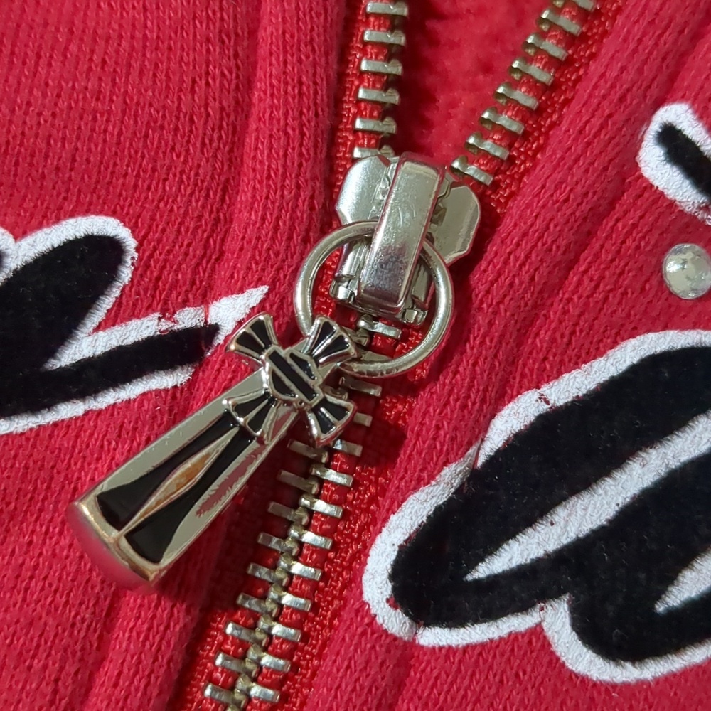 Harley Davidson Y2K Red Flocked Rhinestone Zip Up Hoodie Women's Sz XL - Picture 10 of 11